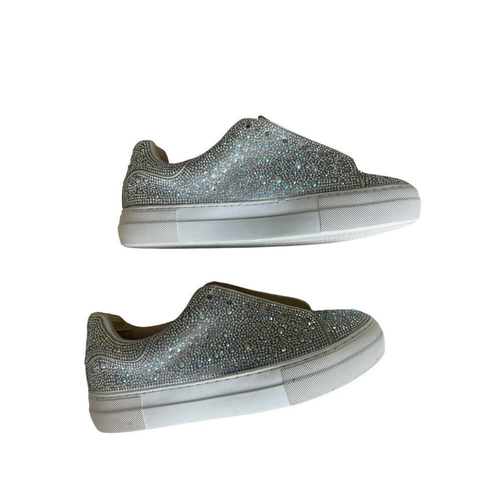 Betsey Johnson Silver Rhinestone Shoes Women’s Size 9.5 Bedazzled Sneakers - Picture 3 of 6